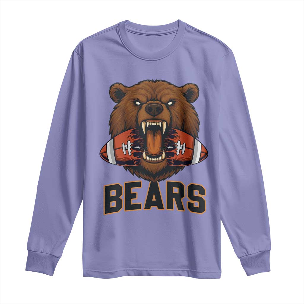 Football Player Gift Long Sleeve Shirt Fierce Bear Biting Ball - Wonder Print Shop