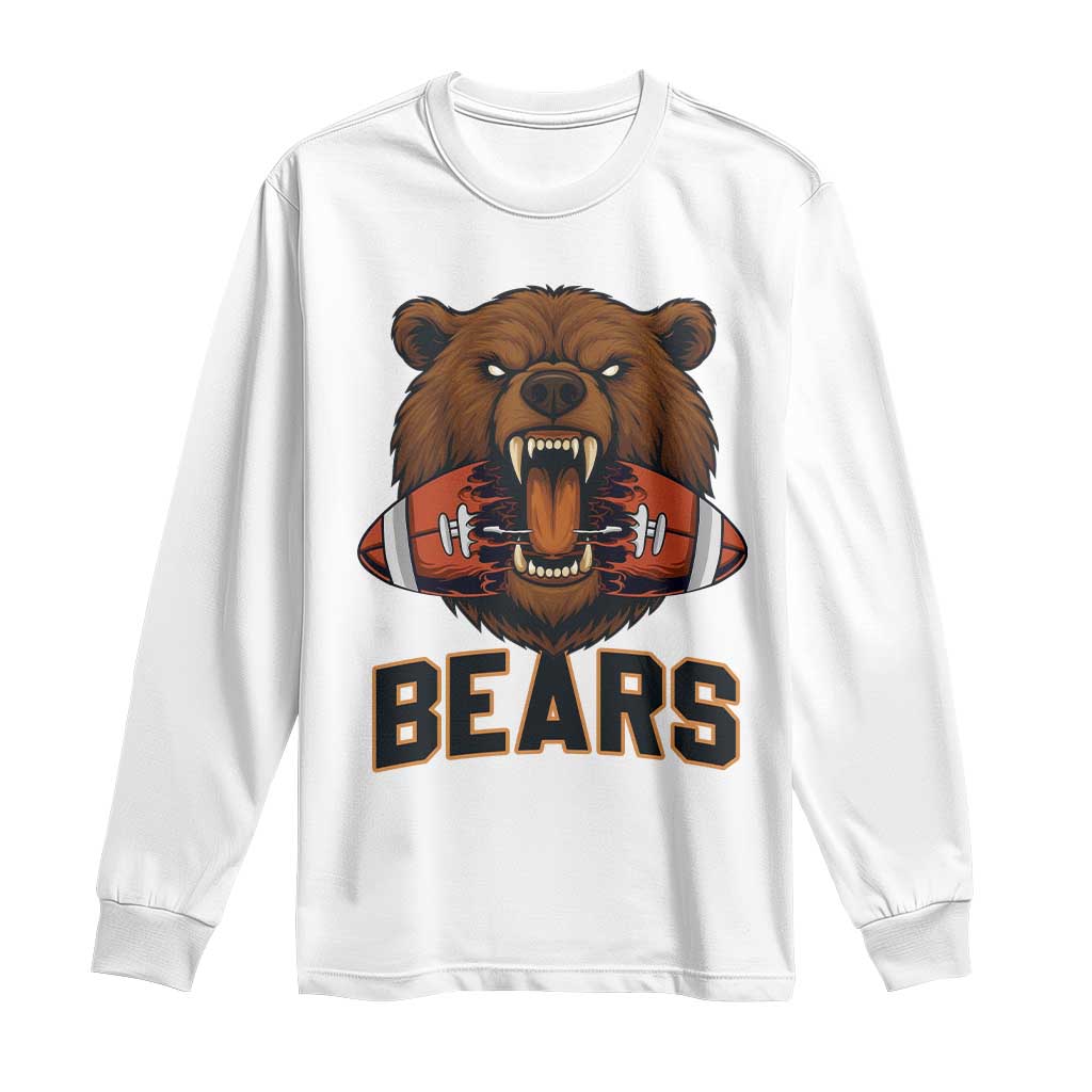Football Player Gift Long Sleeve Shirt Fierce Bear Biting Ball - Wonder Print Shop