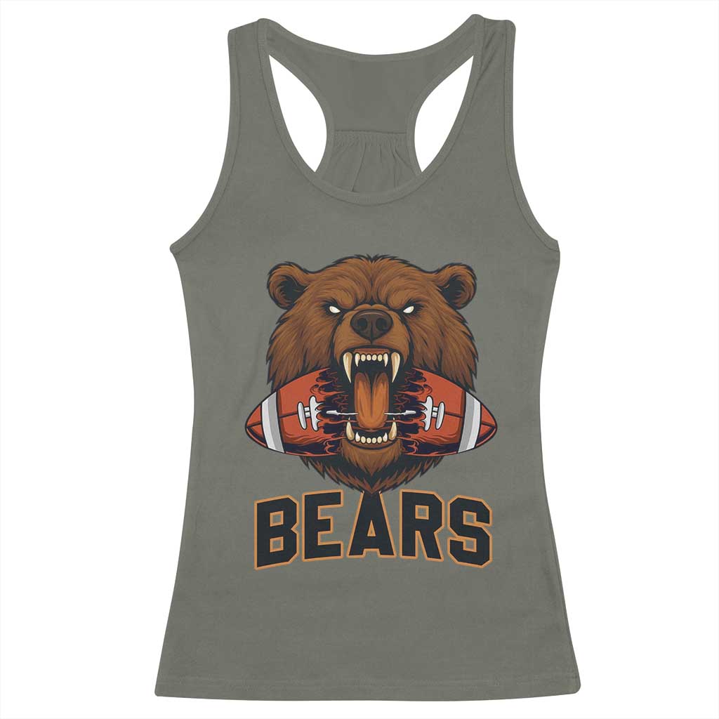 Football Player Gift Racerback Tank Top Fierce Bear Biting Ball - Wonder Print Shop