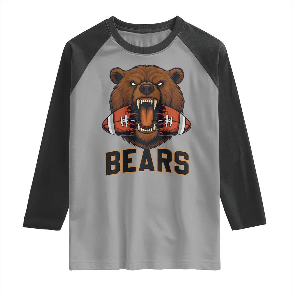 Football Player Gift Raglan Shirt Fierce Bear Biting Ball - Wonder Print Shop