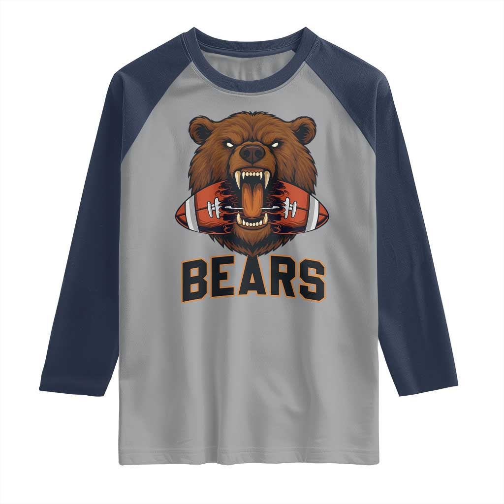 Football Player Gift Raglan Shirt Fierce Bear Biting Ball - Wonder Print Shop