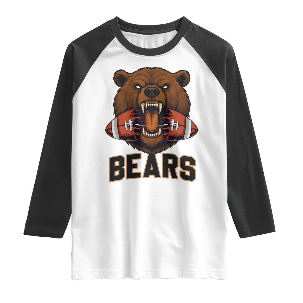 Football Player Gift Raglan Shirt Fierce Bear Biting Ball - Wonder Print Shop