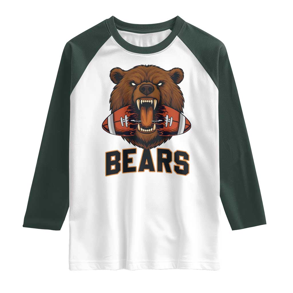 Football Player Gift Raglan Shirt Fierce Bear Biting Ball - Wonder Print Shop