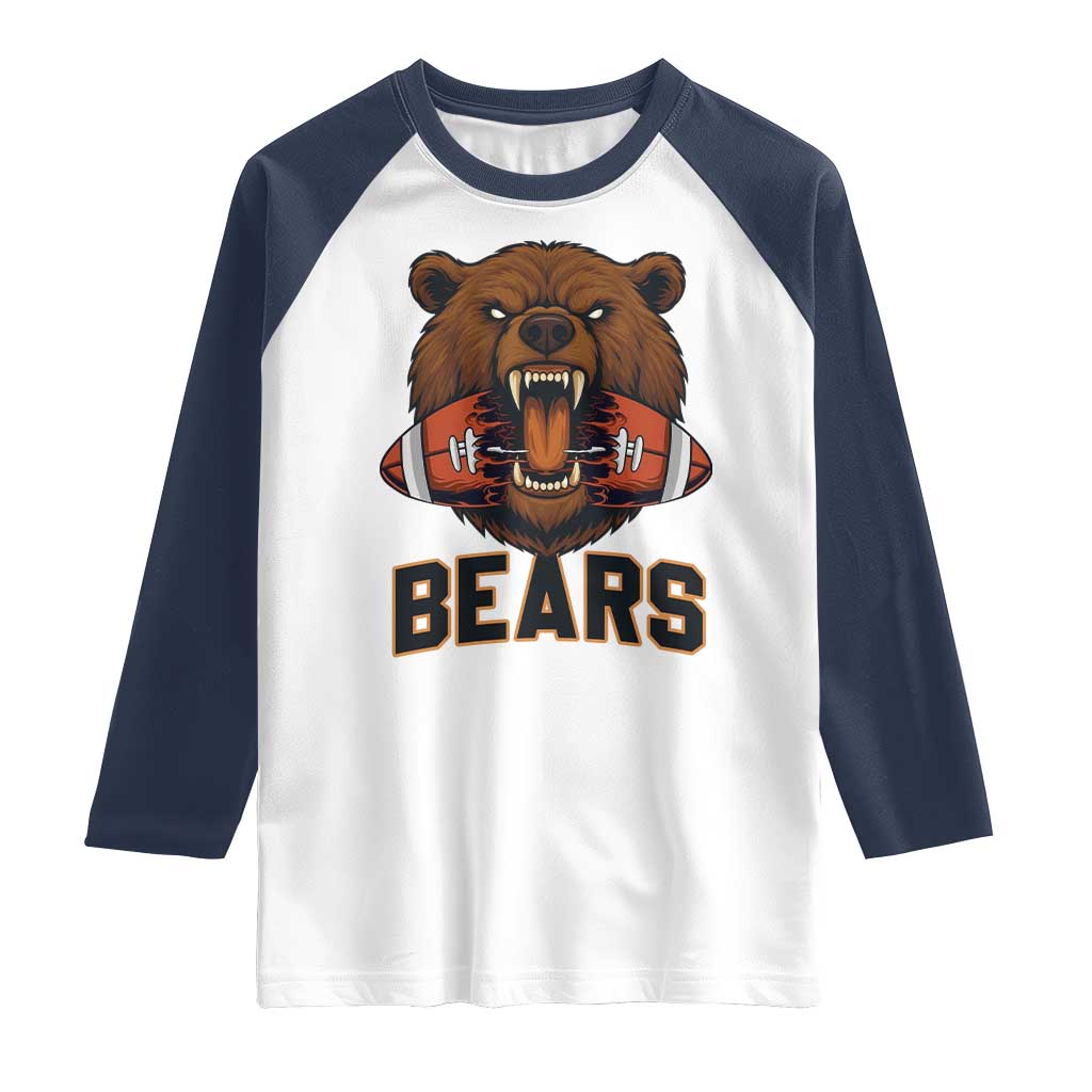 Football Player Gift Raglan Shirt Fierce Bear Biting Ball - Wonder Print Shop