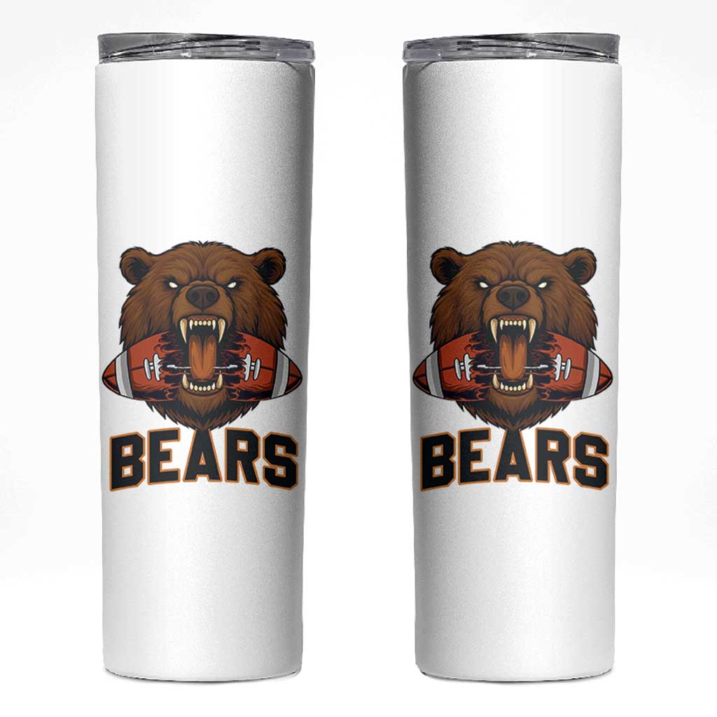 Football Player Gift Skinny Tumbler Fierce Bear Biting Ball - Wonder Print Shop