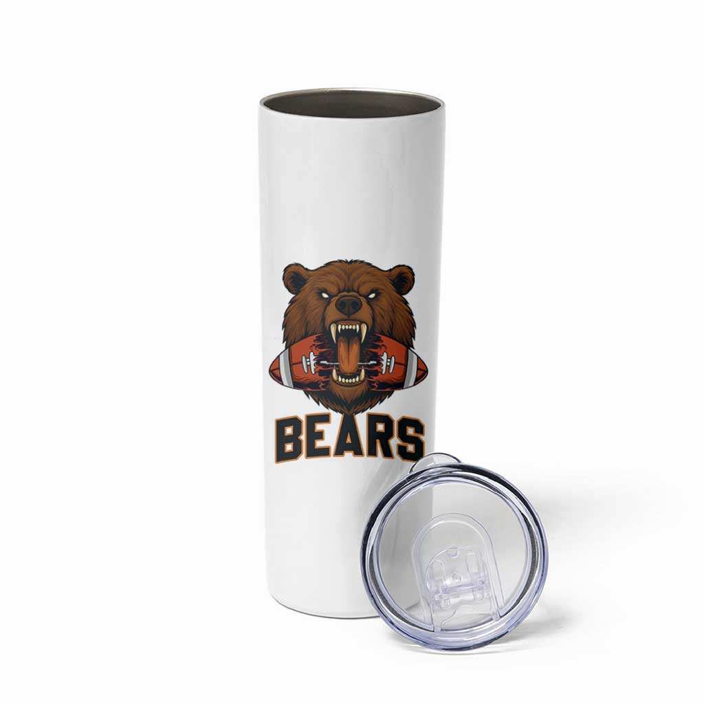 Football Player Gift Skinny Tumbler Fierce Bear Biting Ball - Wonder Print Shop