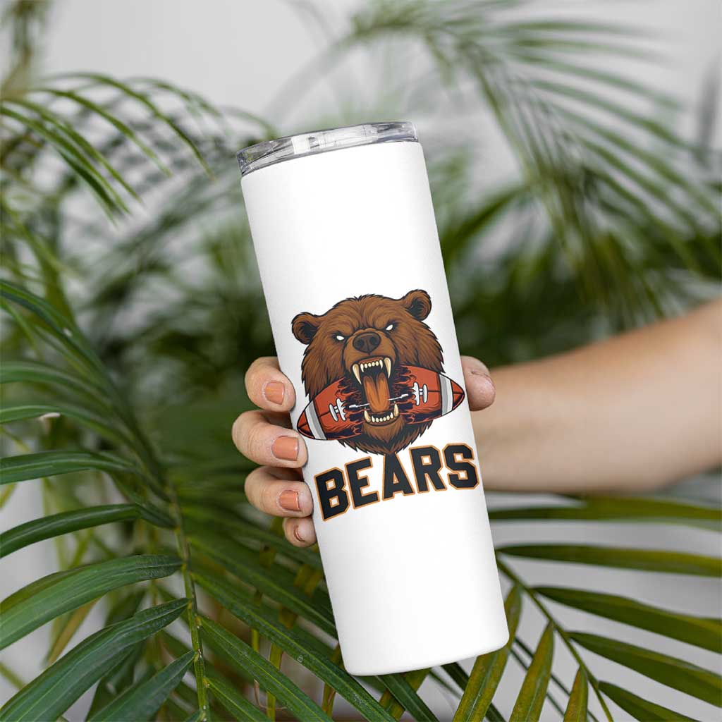 Football Player Gift Skinny Tumbler Fierce Bear Biting Ball - Wonder Print Shop