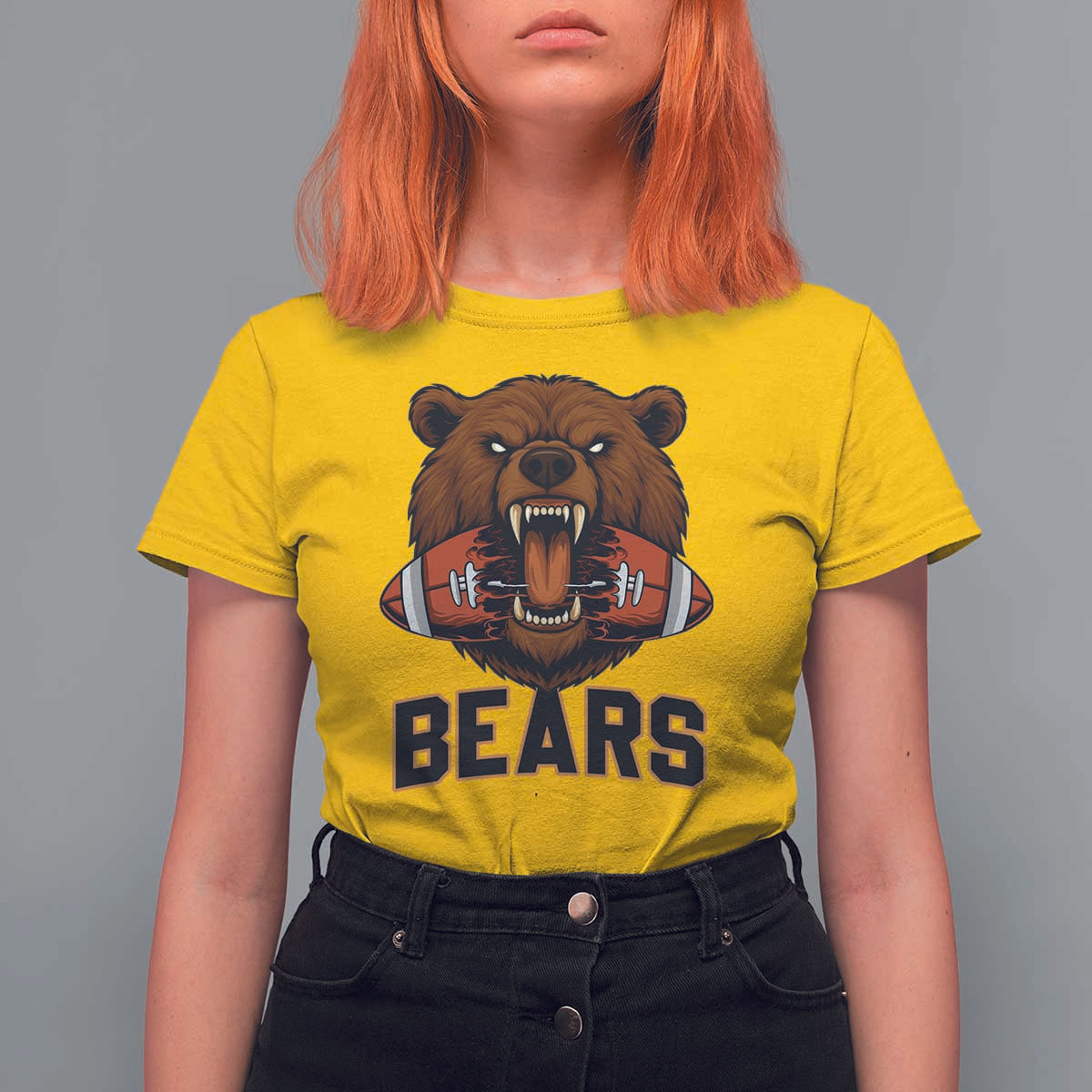 Football Player Gift T Shirt For Women Fierce Bear Biting Ball - Wonder Print Shop