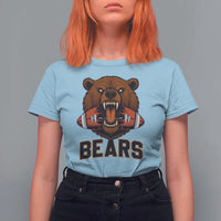 Football Player Gift T Shirt For Women Fierce Bear Biting Ball - Wonder Print Shop