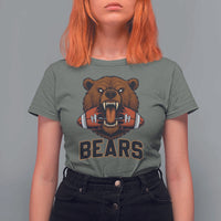 Football Player Gift T Shirt For Women Fierce Bear Biting Ball - Wonder Print Shop