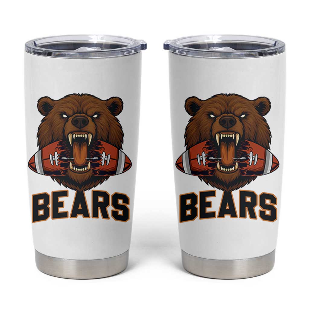 Football Player Gift Tumbler Cup Fierce Bear Biting Ball - Wonder Print Shop