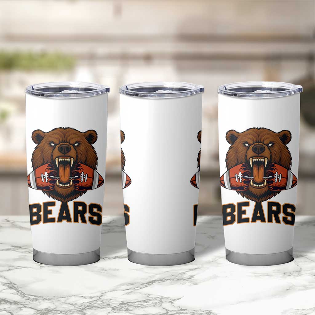 Football Player Gift Tumbler Cup Fierce Bear Biting Ball - Wonder Print Shop