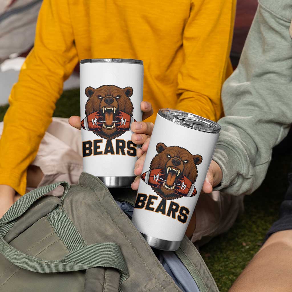Football Player Gift Tumbler Cup Fierce Bear Biting Ball - Wonder Print Shop