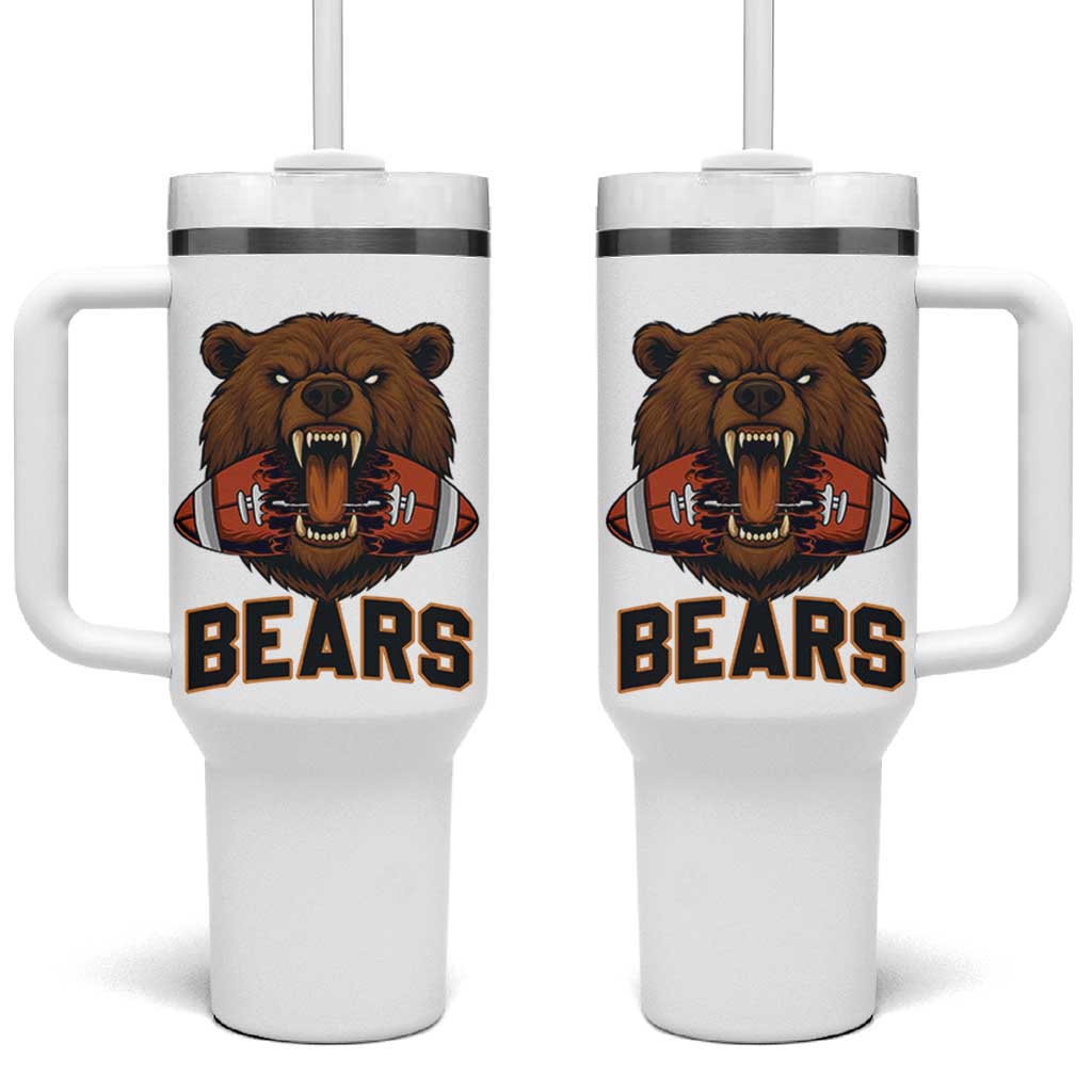 Football Player Gift Tumbler With Handle Fierce Bear Biting Ball - Wonder Print Shop