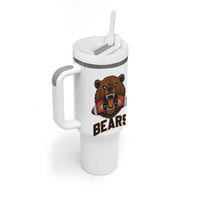 Football Player Gift Tumbler With Handle Fierce Bear Biting Ball - Wonder Print Shop