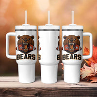 Football Player Gift Tumbler With Handle Fierce Bear Biting Ball - Wonder Print Shop
