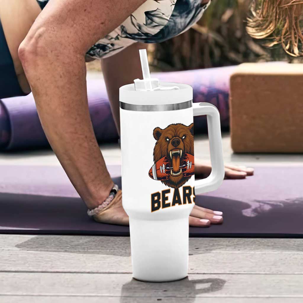 Football Player Gift Tumbler With Handle Fierce Bear Biting Ball - Wonder Print Shop