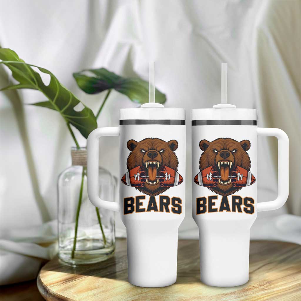 Football Player Gift Tumbler With Handle Fierce Bear Biting Ball - Wonder Print Shop