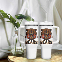 Football Player Gift Tumbler With Handle Fierce Bear Biting Ball - Wonder Print Shop
