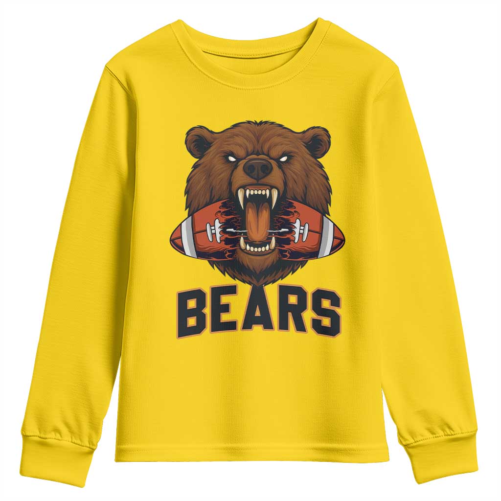 Football Player Gift Youth Sweatshirt Fierce Bear Biting Ball - Wonder Print Shop