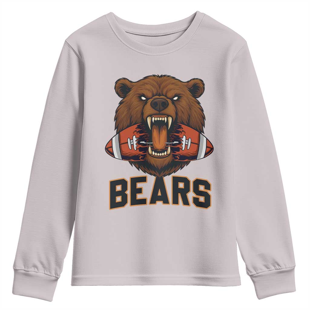 Football Player Gift Youth Sweatshirt Fierce Bear Biting Ball - Wonder Print Shop