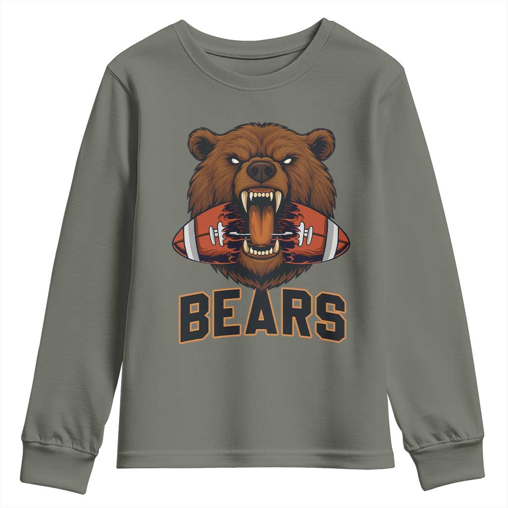 Football Player Gift Youth Sweatshirt Fierce Bear Biting Ball - Wonder Print Shop