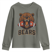 Football Player Gift Youth Sweatshirt Fierce Bear Biting Ball - Wonder Print Shop
