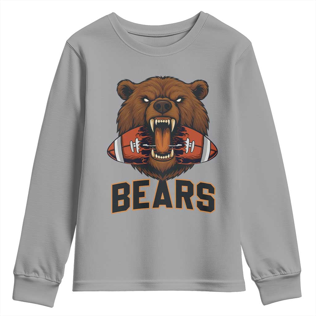 Football Player Gift Youth Sweatshirt Fierce Bear Biting Ball - Wonder Print Shop