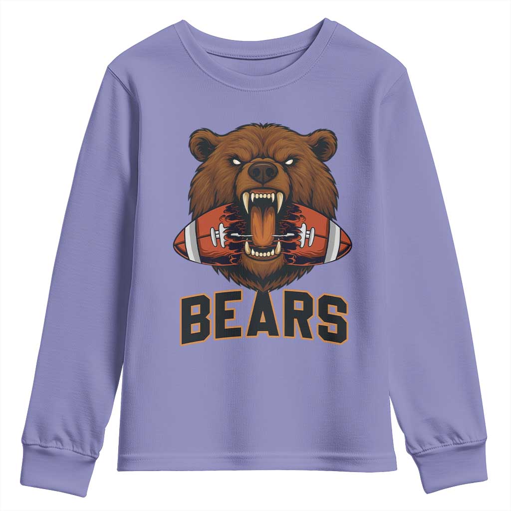Football Player Gift Youth Sweatshirt Fierce Bear Biting Ball - Wonder Print Shop