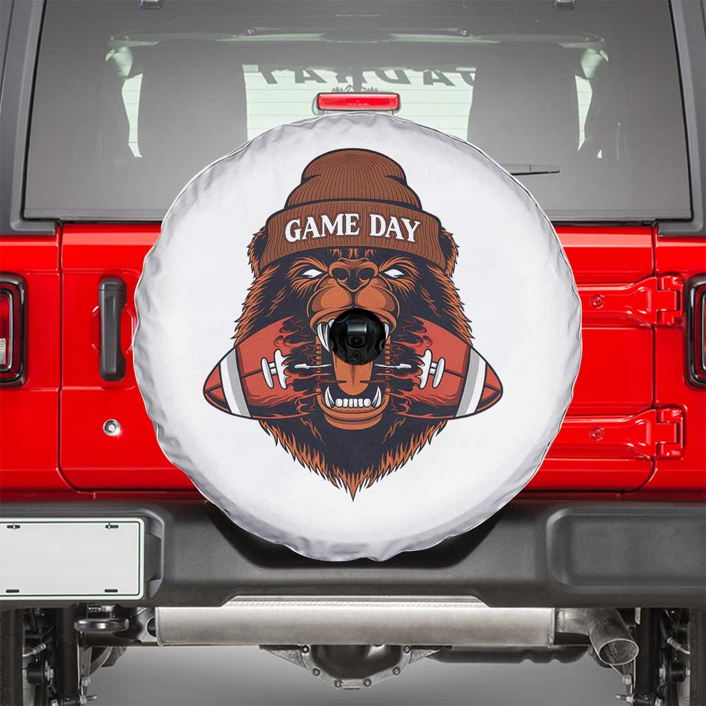 Game Day Fierce Bear Biting Ball Spare Tire Cover Football Player Gift - Wonder Print Shop