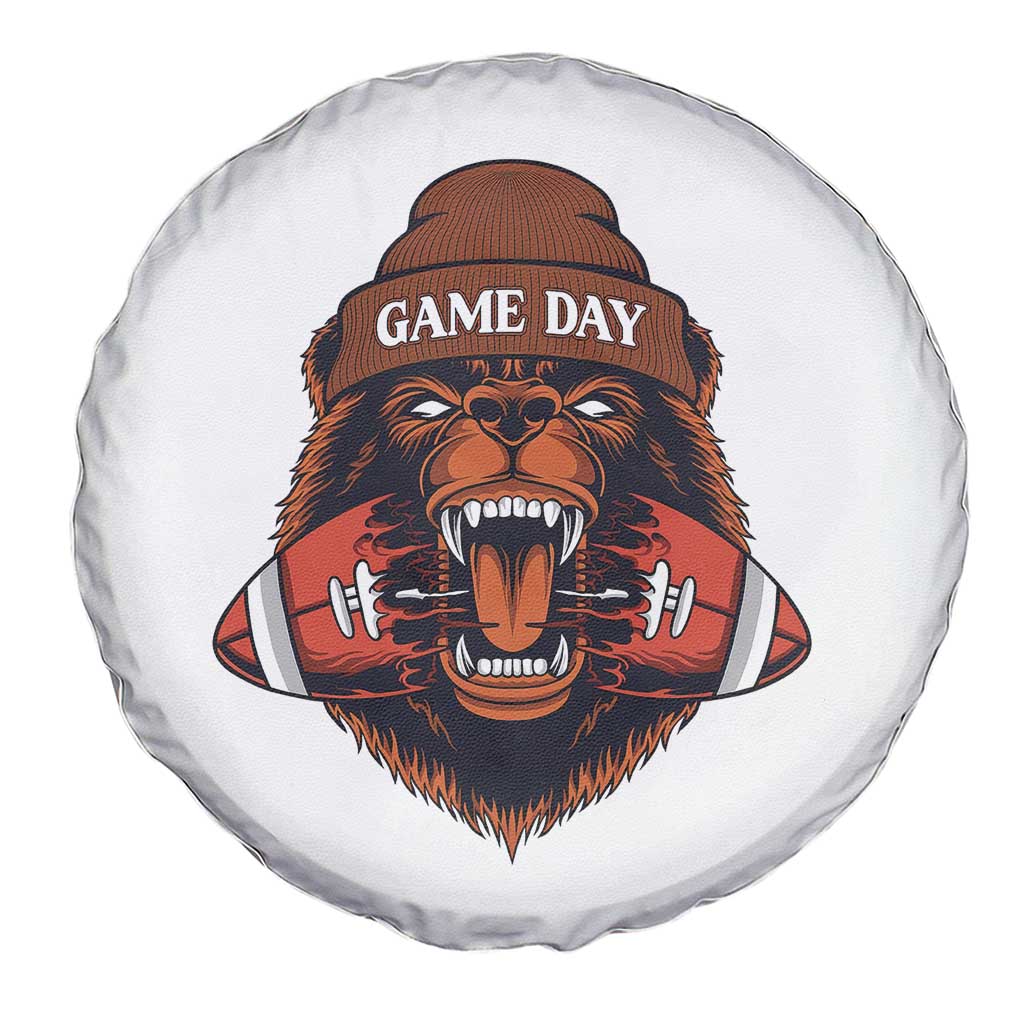 Game Day Fierce Bear Biting Ball Spare Tire Cover Football Player Gift - Wonder Print Shop