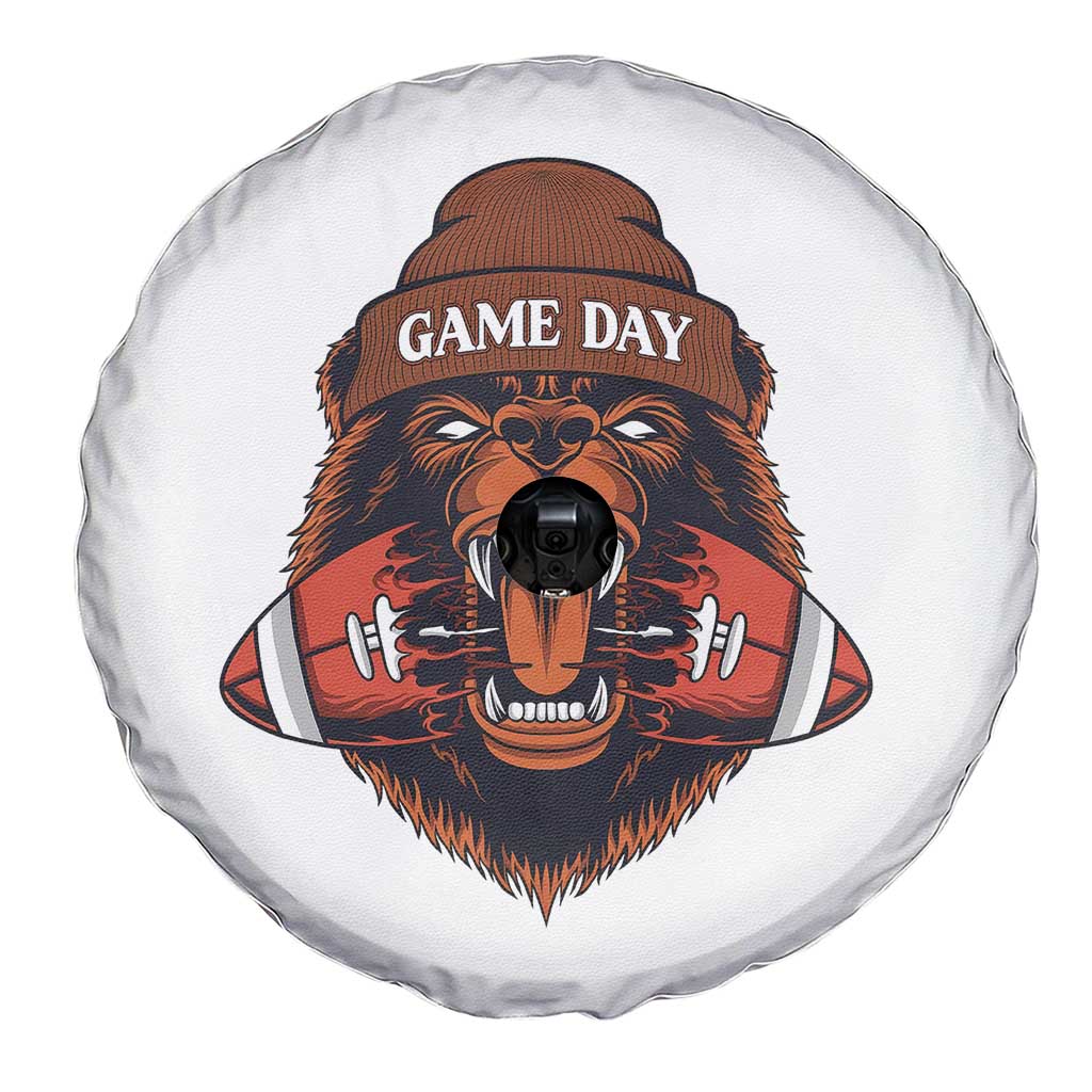 Game Day Fierce Bear Biting Ball Spare Tire Cover Football Player Gift - Wonder Print Shop