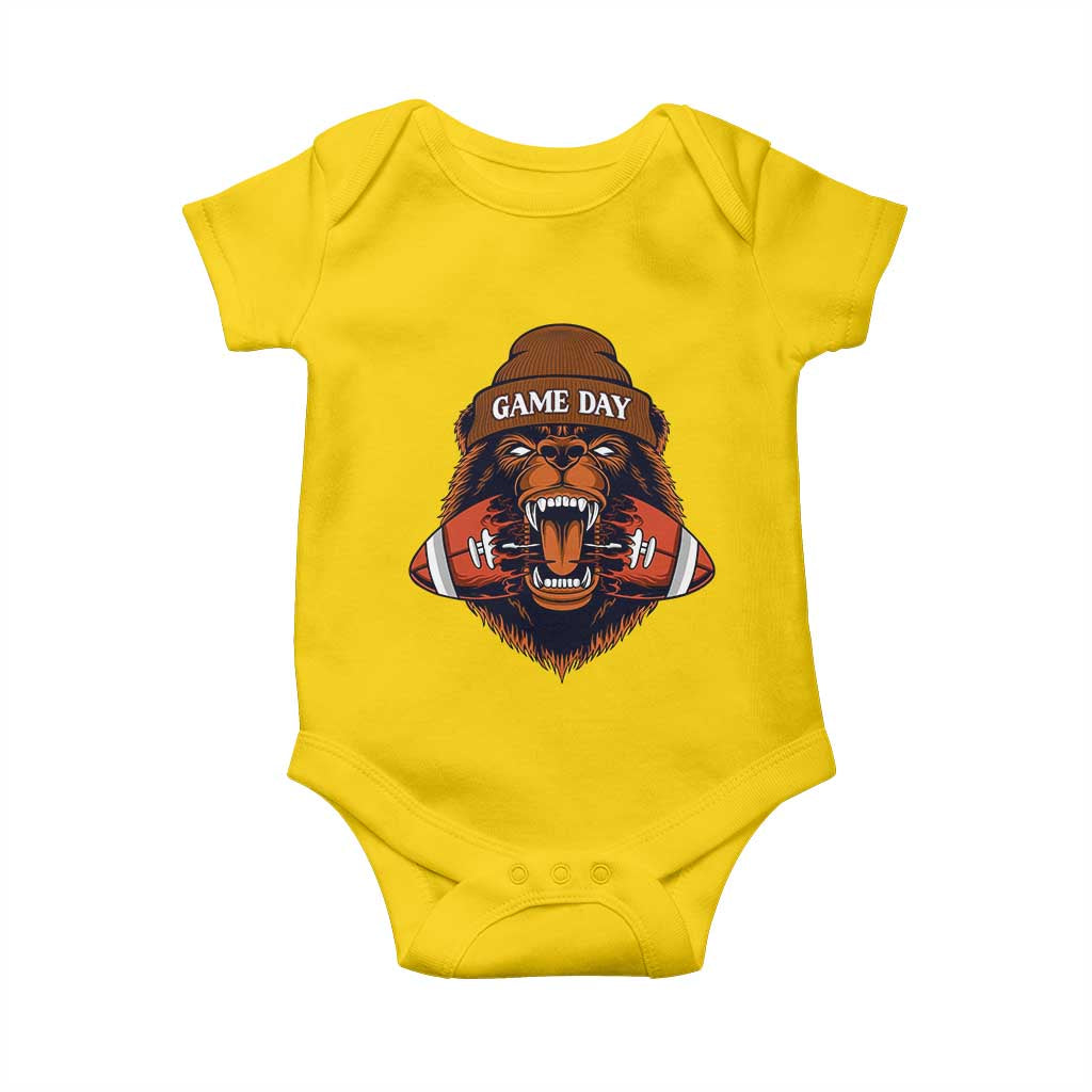 Game Day Fierce Bear Biting Ball Baby Onesie Football Player Gift - Wonder Print Shop