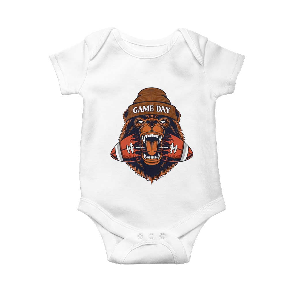 Game Day Fierce Bear Biting Ball Baby Onesie Football Player Gift - Wonder Print Shop