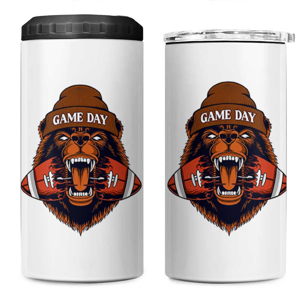 Game Day Fierce Bear Biting Ball 4 in 1 Can Cooler Tumbler Football Player Gift - Wonder Print Shop