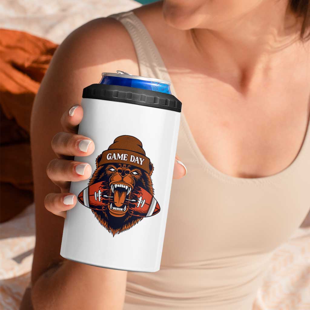 Game Day Fierce Bear Biting Ball 4 in 1 Can Cooler Tumbler Football Player Gift - Wonder Print Shop