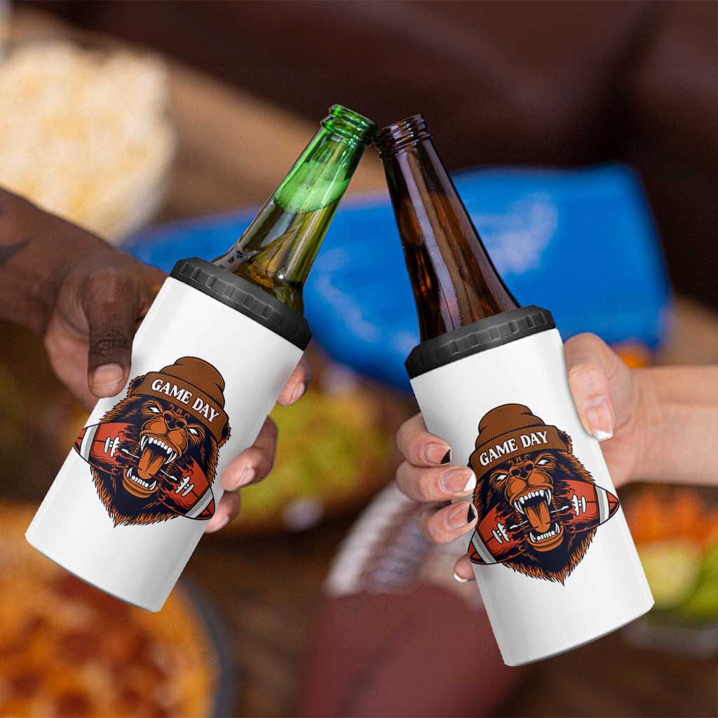 Game Day Fierce Bear Biting Ball 4 in 1 Can Cooler Tumbler Football Player Gift - Wonder Print Shop