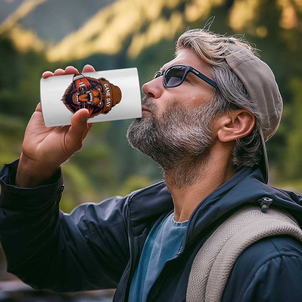 Game Day Fierce Bear Biting Ball 4 in 1 Can Cooler Tumbler Football Player Gift - Wonder Print Shop