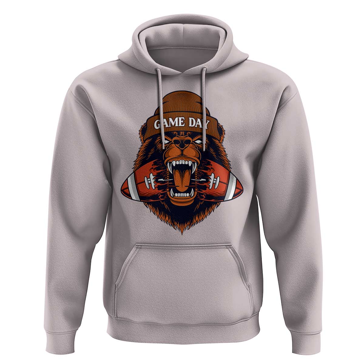 Game Day Fierce Bear Biting Ball Hoodie Football Player Gift - Wonder Print Shop