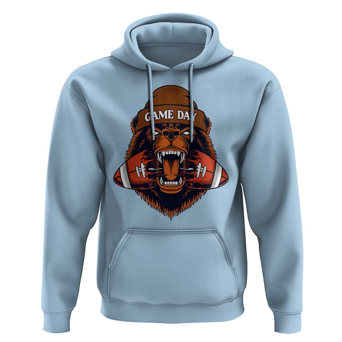 Game Day Fierce Bear Biting Ball Hoodie Football Player Gift - Wonder Print Shop