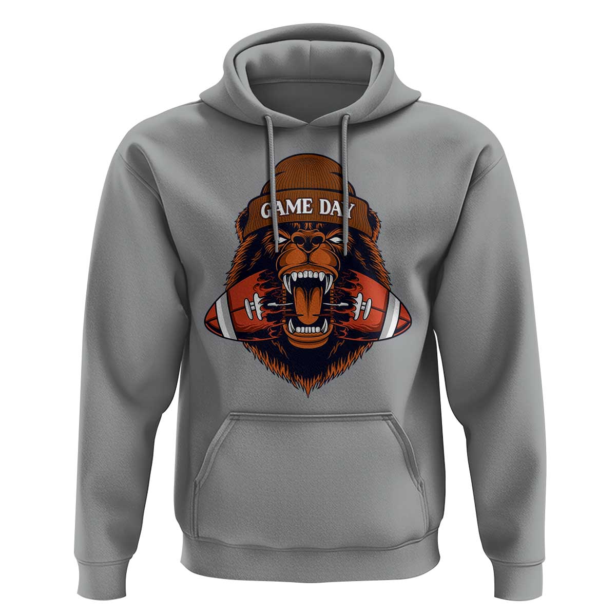 Game Day Fierce Bear Biting Ball Hoodie Football Player Gift - Wonder Print Shop