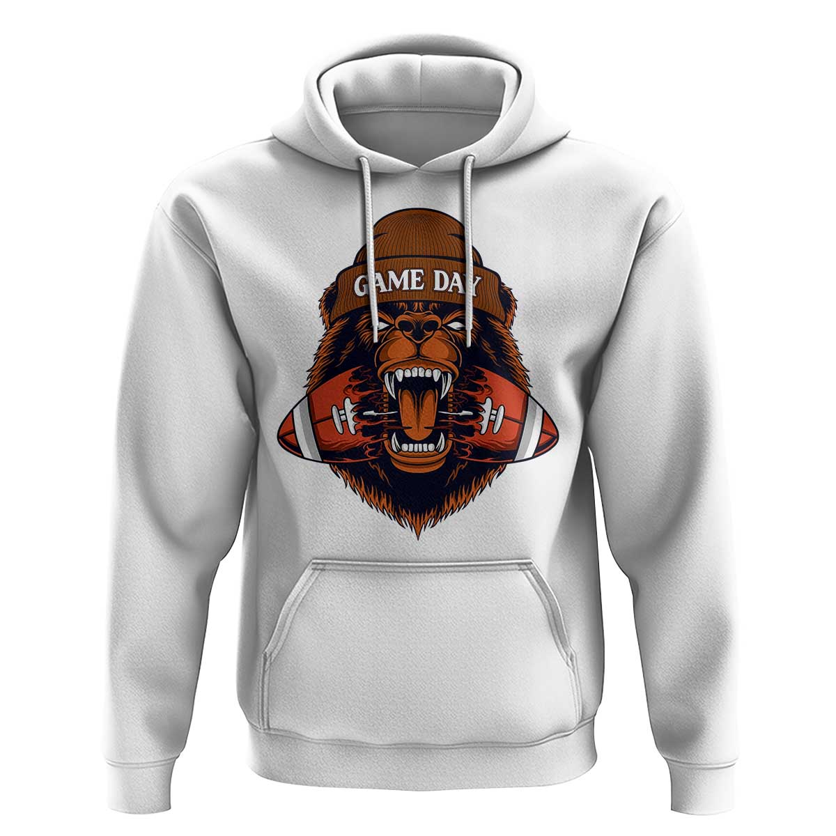Game Day Fierce Bear Biting Ball Hoodie Football Player Gift - Wonder Print Shop