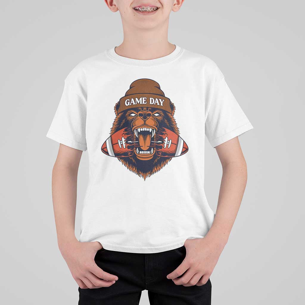 Game Day Fierce Bear Biting Ball T Shirt For Kid Football Player Gift - Wonder Print Shop