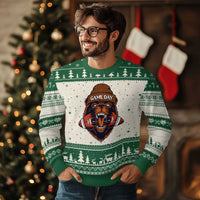 Game Day Fierce Bear Biting Ball Ugly Christmas Sweater Football Player Gift - Wonder Print Shop