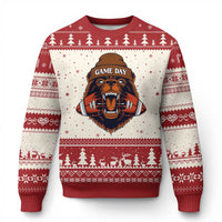 Game Day Fierce Bear Biting Ball Ugly Christmas Sweater Football Player Gift - Wonder Print Shop