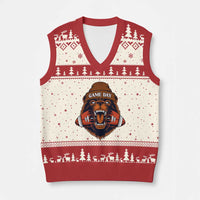 Game Day Fierce Bear Biting Ball V-Neck Knit Sweater Vest Football Player Gift - Wonder Print Shop