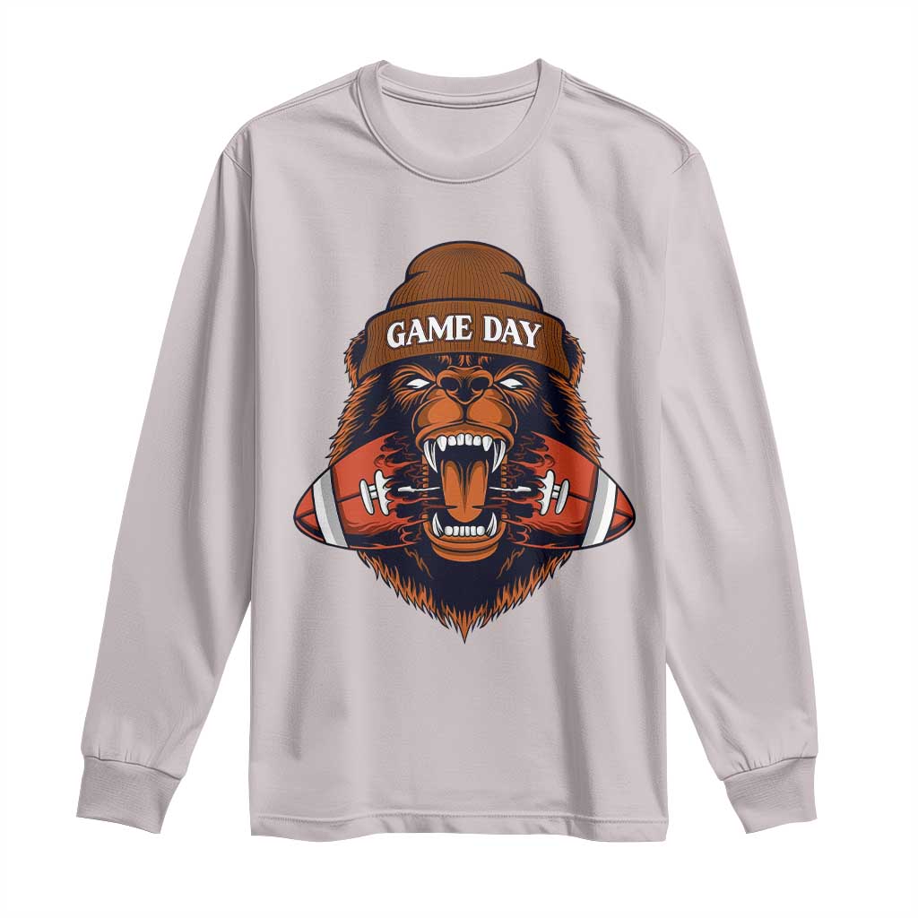 Game Day Fierce Bear Biting Ball Long Sleeve Shirt Football Player Gift - Wonder Print Shop