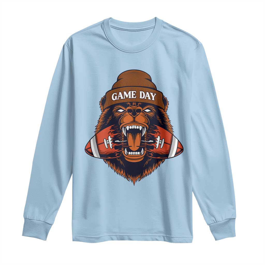 Game Day Fierce Bear Biting Ball Long Sleeve Shirt Football Player Gift - Wonder Print Shop