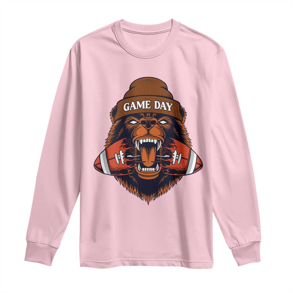 Game Day Fierce Bear Biting Ball Long Sleeve Shirt Football Player Gift - Wonder Print Shop