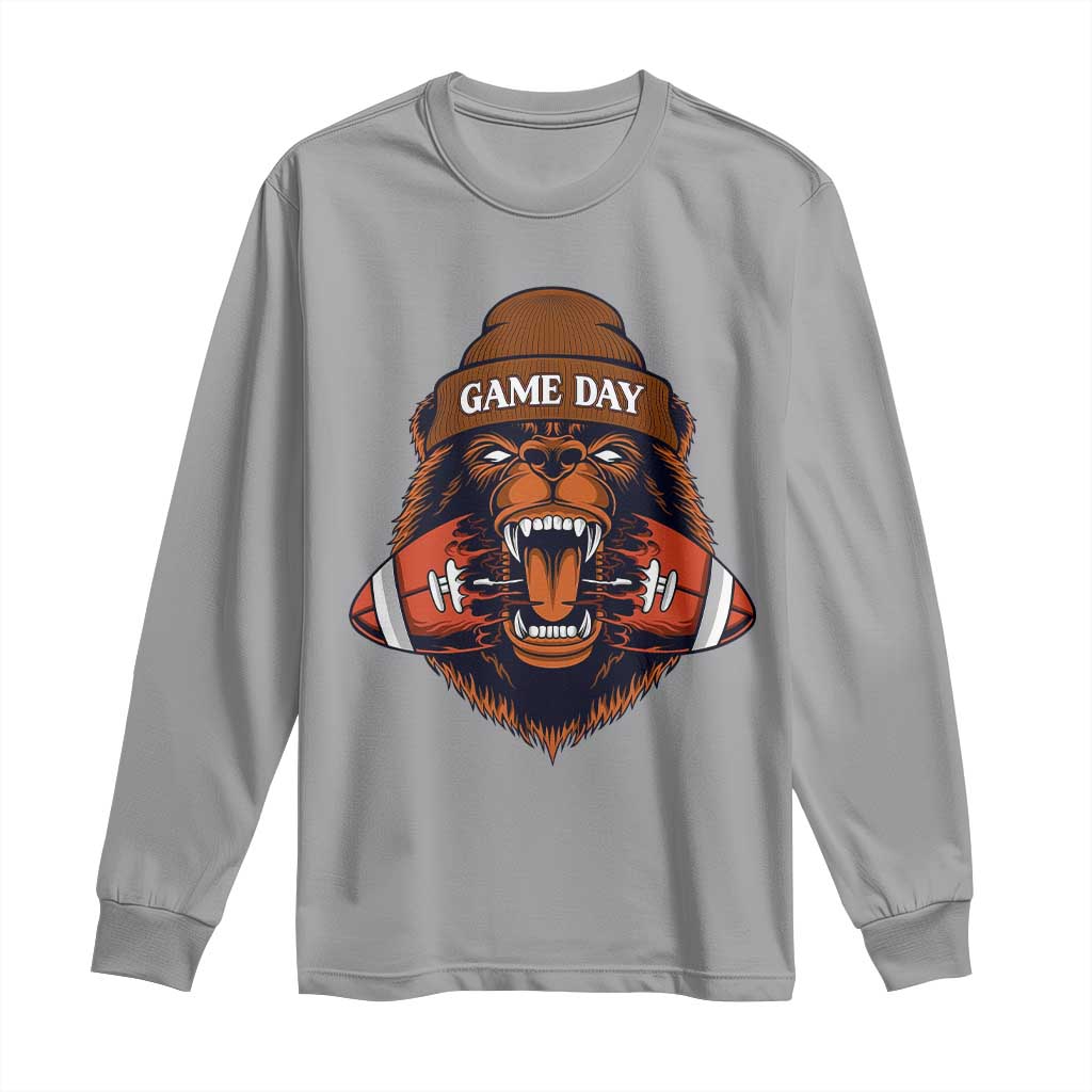 Game Day Fierce Bear Biting Ball Long Sleeve Shirt Football Player Gift - Wonder Print Shop